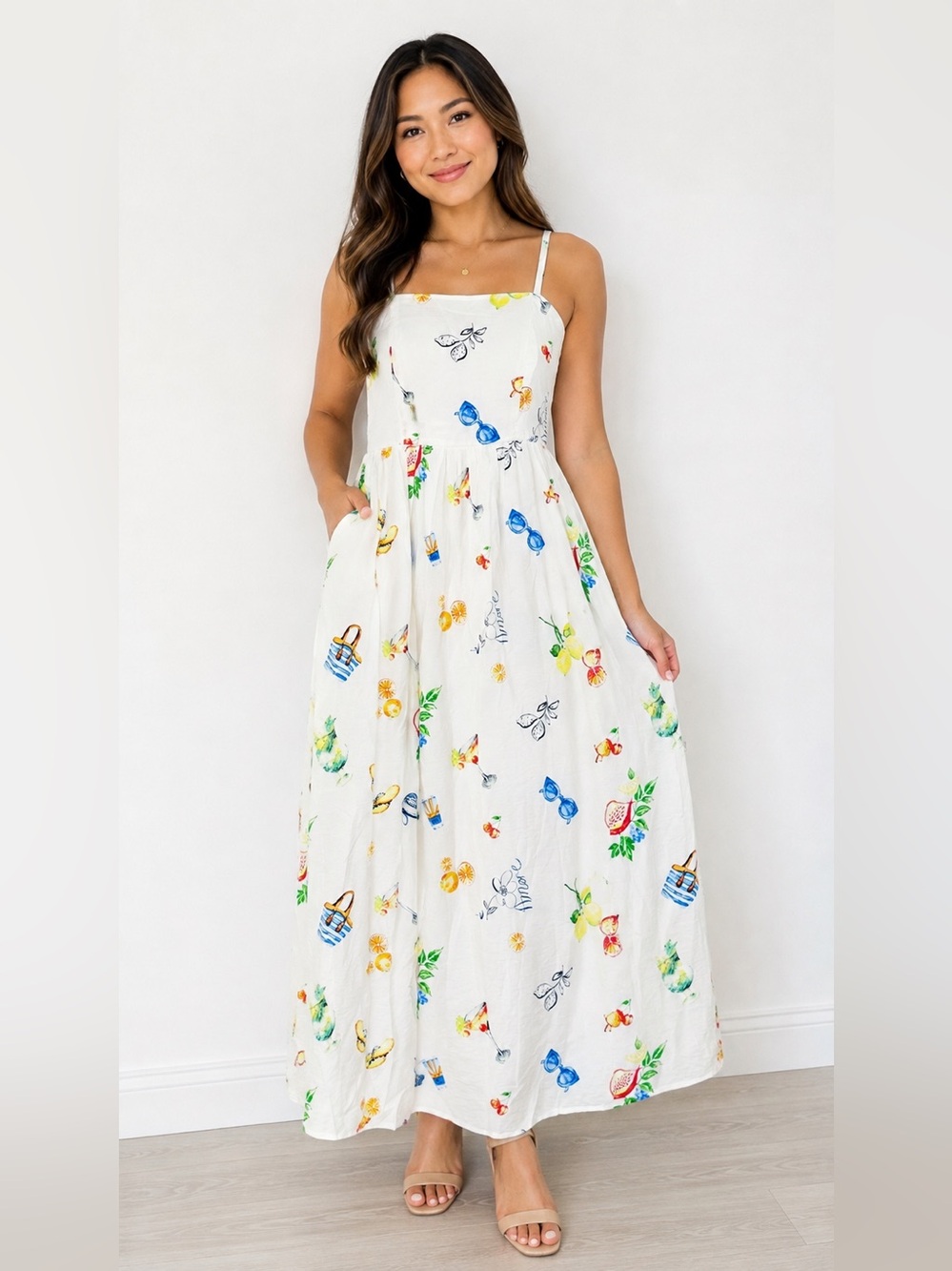 Rachel Zoe White Summer Printed Maxi Dress